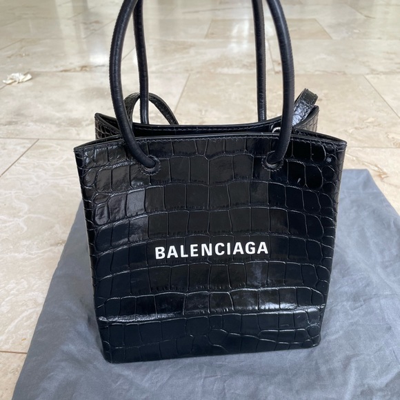 RARE BALENCIAGA Preowned Everyday XXS Shopping Tote Black embossed crocodile - Picture 2 of 16
